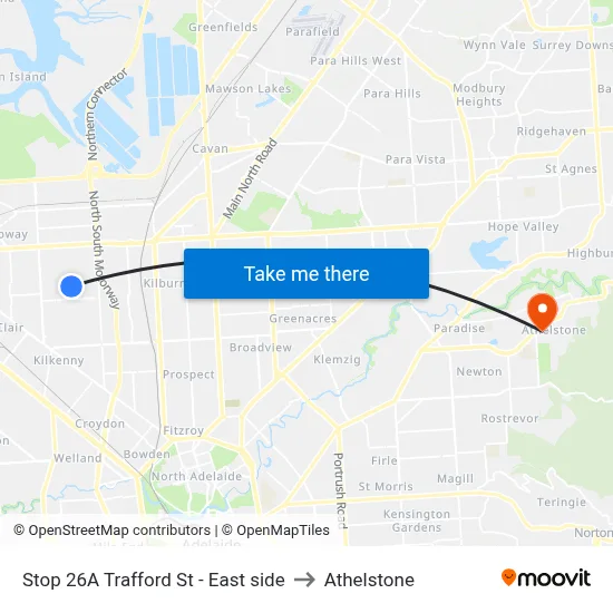 Stop 26A Trafford St - East side to Athelstone map