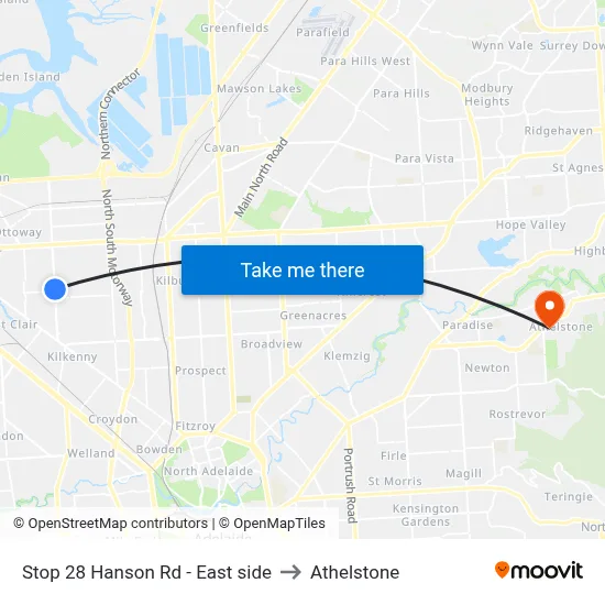 Stop 28 Hanson Rd - East side to Athelstone map