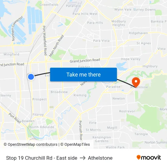 Stop 19 Churchill Rd - East side to Athelstone map