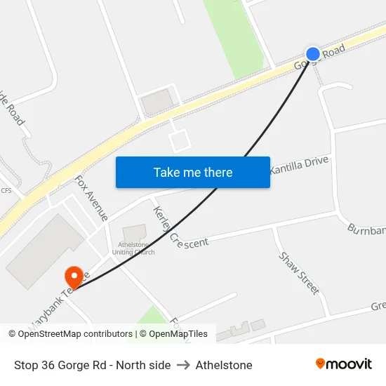 Stop 36 Gorge Rd - North side to Athelstone map