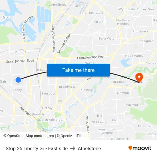 Stop 25 Liberty Gr - East side to Athelstone map