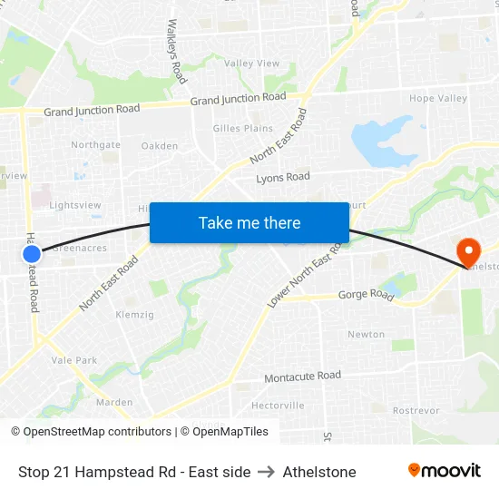 Stop 21 Hampstead Rd - East side to Athelstone map