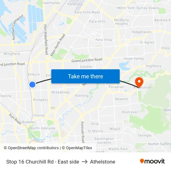Stop 16 Churchill Rd - East side to Athelstone map