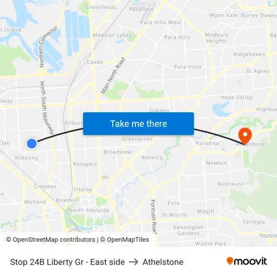 Stop 24B Liberty Gr - East side to Athelstone map
