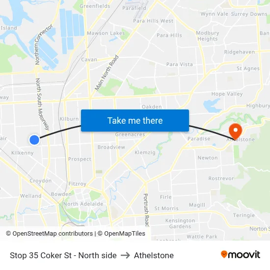 Stop 35 Coker St - North side to Athelstone map