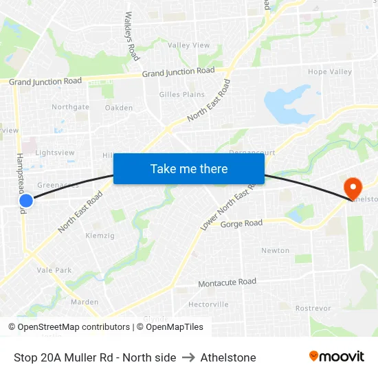 Stop 20A Muller Rd - North side to Athelstone map