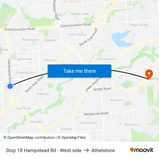 Stop 18 Hampstead Rd - West side to Athelstone map