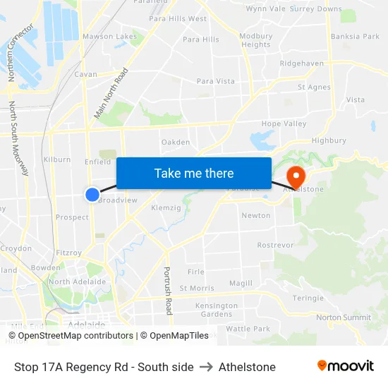 Stop 17A Regency Rd - South side to Athelstone map