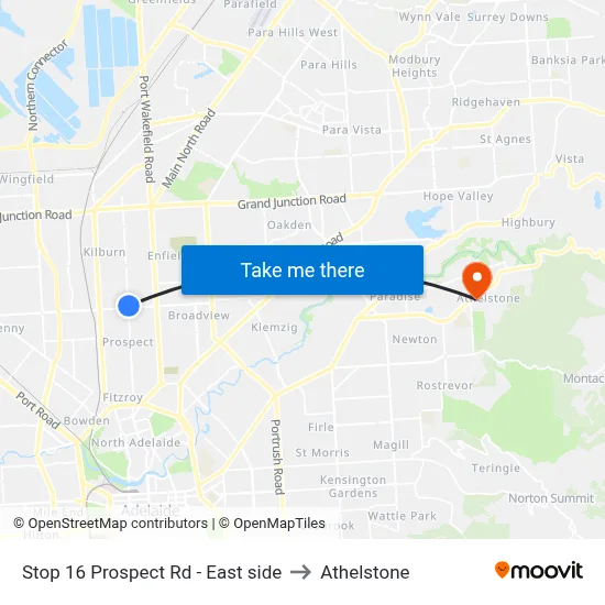 Stop 16 Prospect Rd - East side to Athelstone map