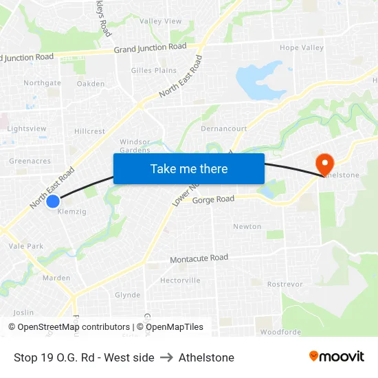 Stop 19 O.G. Rd - West side to Athelstone map