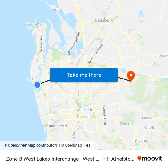 Zone B West Lakes Interchange - West side to Athelstone map
