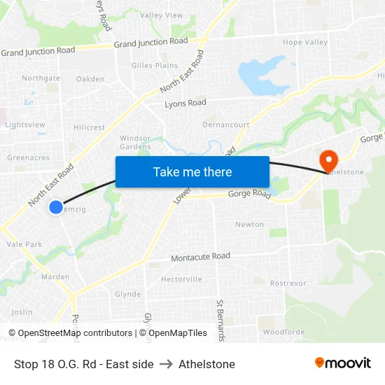Stop 18 O.G. Rd - East side to Athelstone map