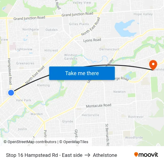Stop 16 Hampstead Rd - East side to Athelstone map