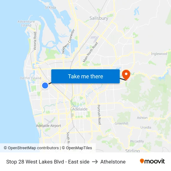 Stop 28 West Lakes Blvd - East side to Athelstone map