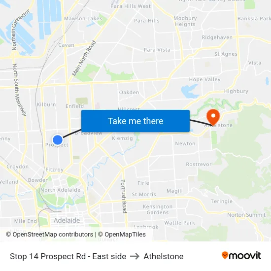 Stop 14 Prospect Rd - East side to Athelstone map