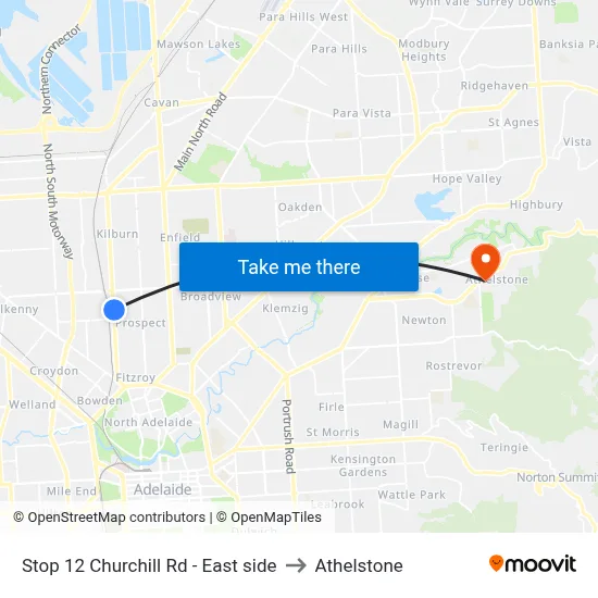 Stop 12 Churchill Rd - East side to Athelstone map