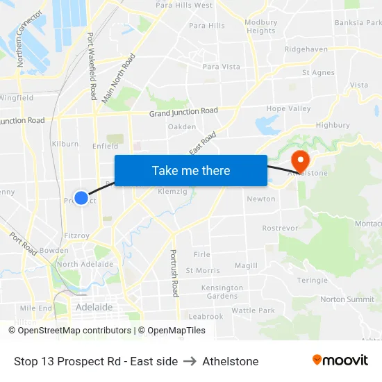 Stop 13 Prospect Rd - East side to Athelstone map