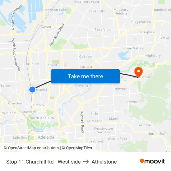 Stop 11 Churchill Rd - West side to Athelstone map