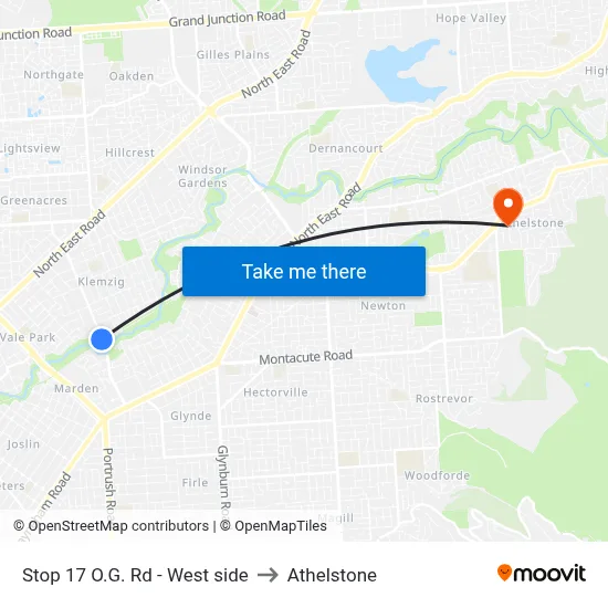 Stop 17 O.G. Rd - West side to Athelstone map