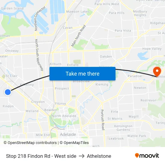 Stop 218 Findon Rd - West side to Athelstone map