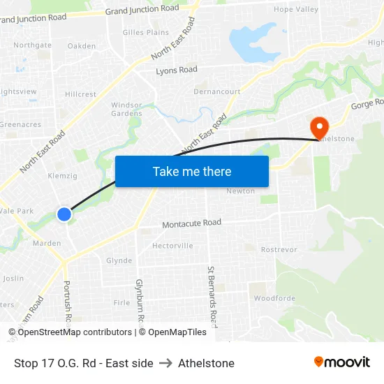 Stop 17 O.G. Rd - East side to Athelstone map