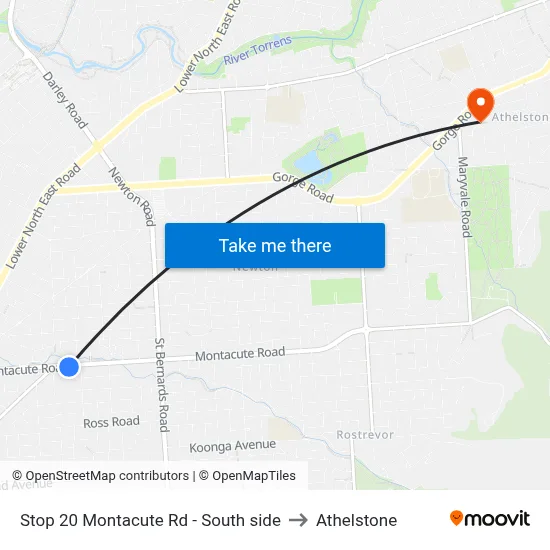 Stop 20 Montacute Rd - South side to Athelstone map