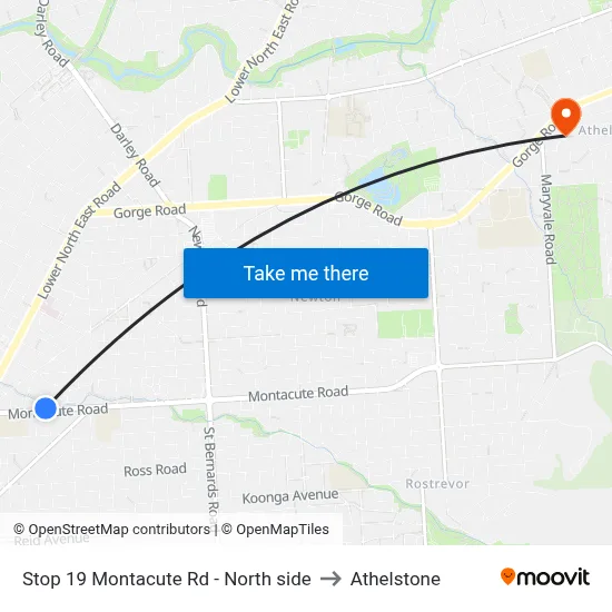 Stop 19 Montacute Rd - North side to Athelstone map