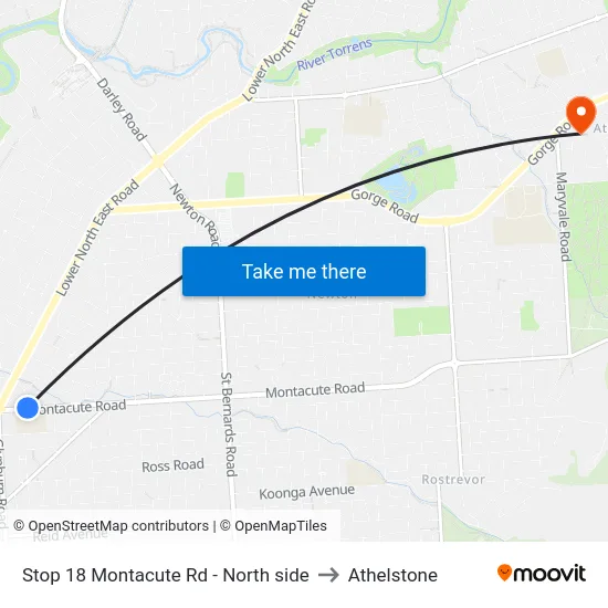Stop 18 Montacute Rd - North side to Athelstone map