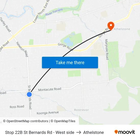 Stop 22B St Bernards Rd - West side to Athelstone map