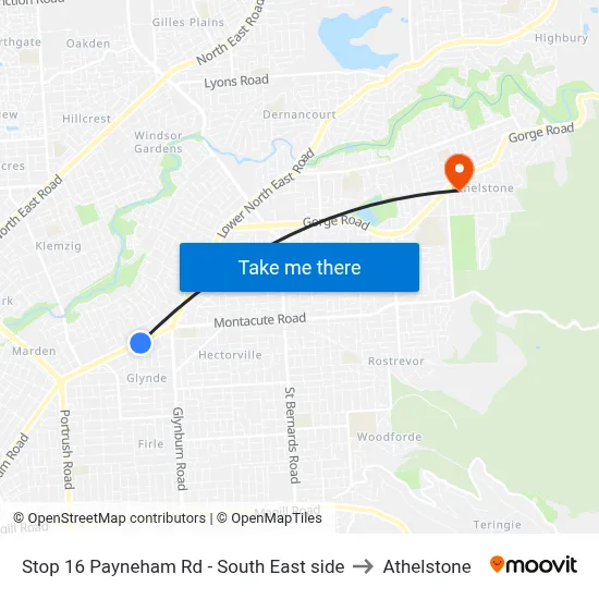 Stop 16 Payneham Rd - South East side to Athelstone map
