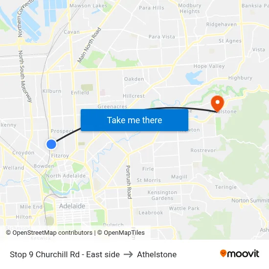 Stop 9 Churchill Rd - East side to Athelstone map