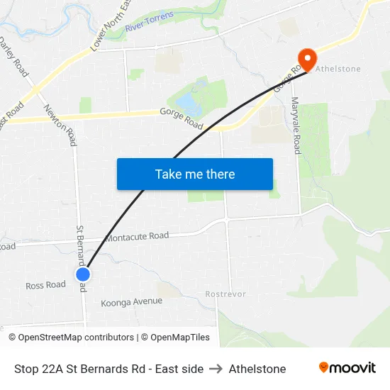 Stop 22A St Bernards Rd - East side to Athelstone map