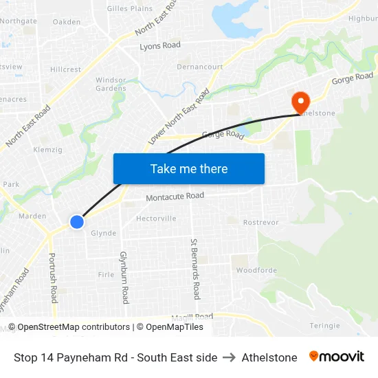 Stop 14 Payneham Rd - South East side to Athelstone map