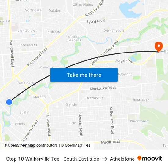 Stop 10 Walkerville Tce - South East side to Athelstone map