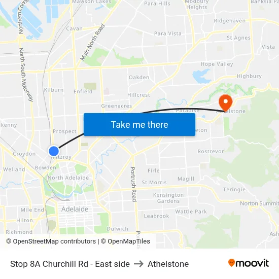 Stop 8A Churchill Rd - East side to Athelstone map