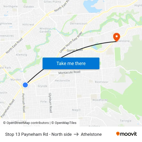 Stop 13 Payneham Rd - North side to Athelstone map
