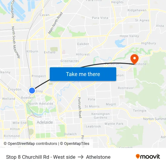 Stop 8 Churchill Rd - West side to Athelstone map
