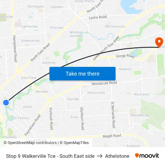 Stop 9 Walkerville Tce - South East side to Athelstone map