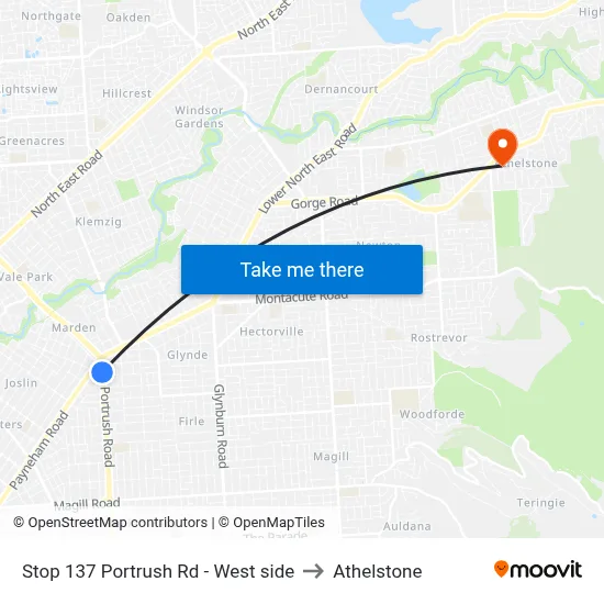 Stop 137 Portrush Rd - West side to Athelstone map