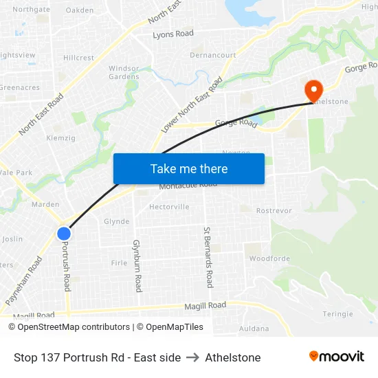 Stop 137 Portrush Rd - East side to Athelstone map