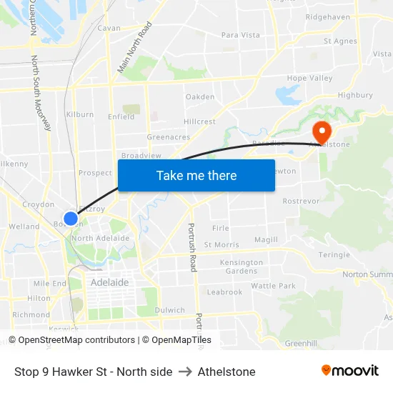 Stop 9 Hawker St - North side to Athelstone map