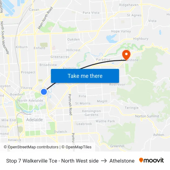 Stop 7 Walkerville Tce - North West side to Athelstone map