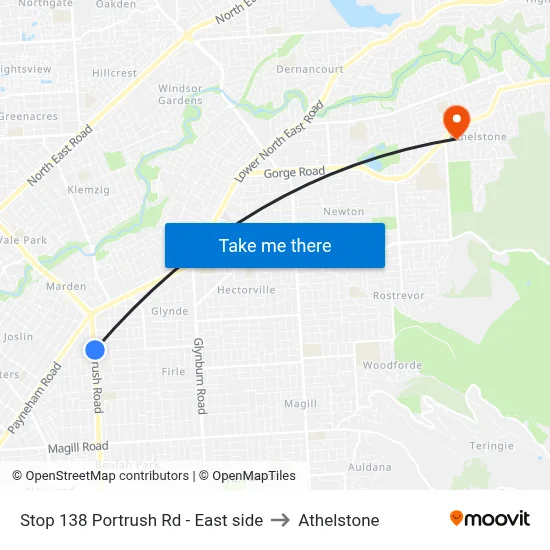 Stop 138 Portrush Rd - East side to Athelstone map