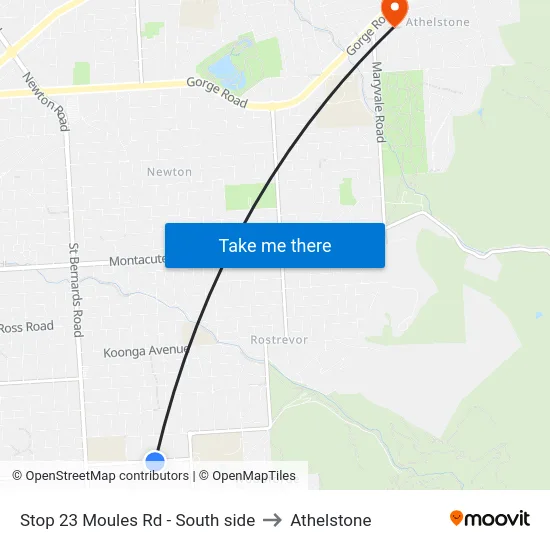 Stop 23 Moules Rd - South side to Athelstone map