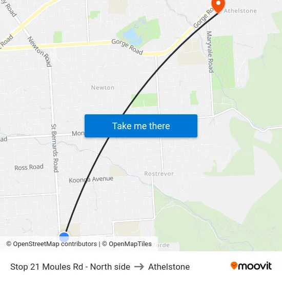 Stop 21 Moules Rd - North side to Athelstone map