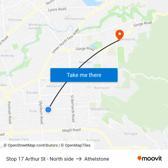 Stop 17 Arthur St - North side to Athelstone map