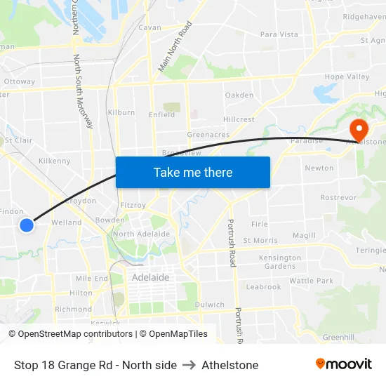 Stop 18 Grange Rd - North side to Athelstone map