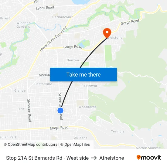 Stop 21A St Bernards Rd - West side to Athelstone map