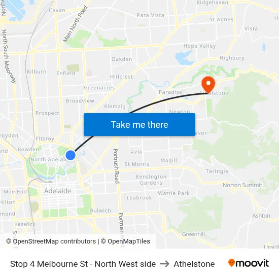 Stop 4 Melbourne St - North West side to Athelstone map