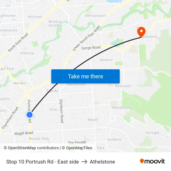 Stop 10 Portrush Rd - East side to Athelstone map